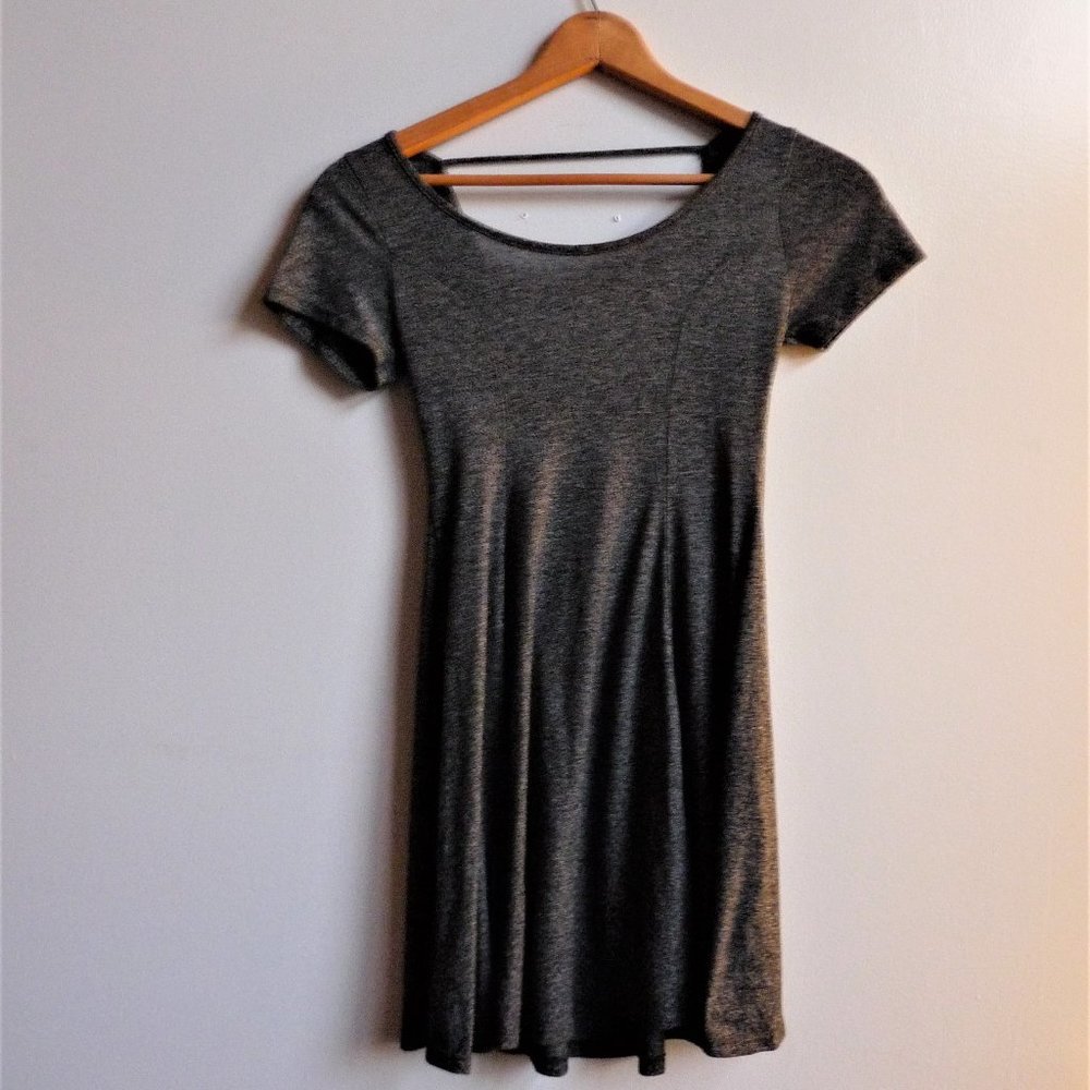 Short Sleeve T-Shirt Skater Dress, Charcoal Gray - Picture 2 of 8